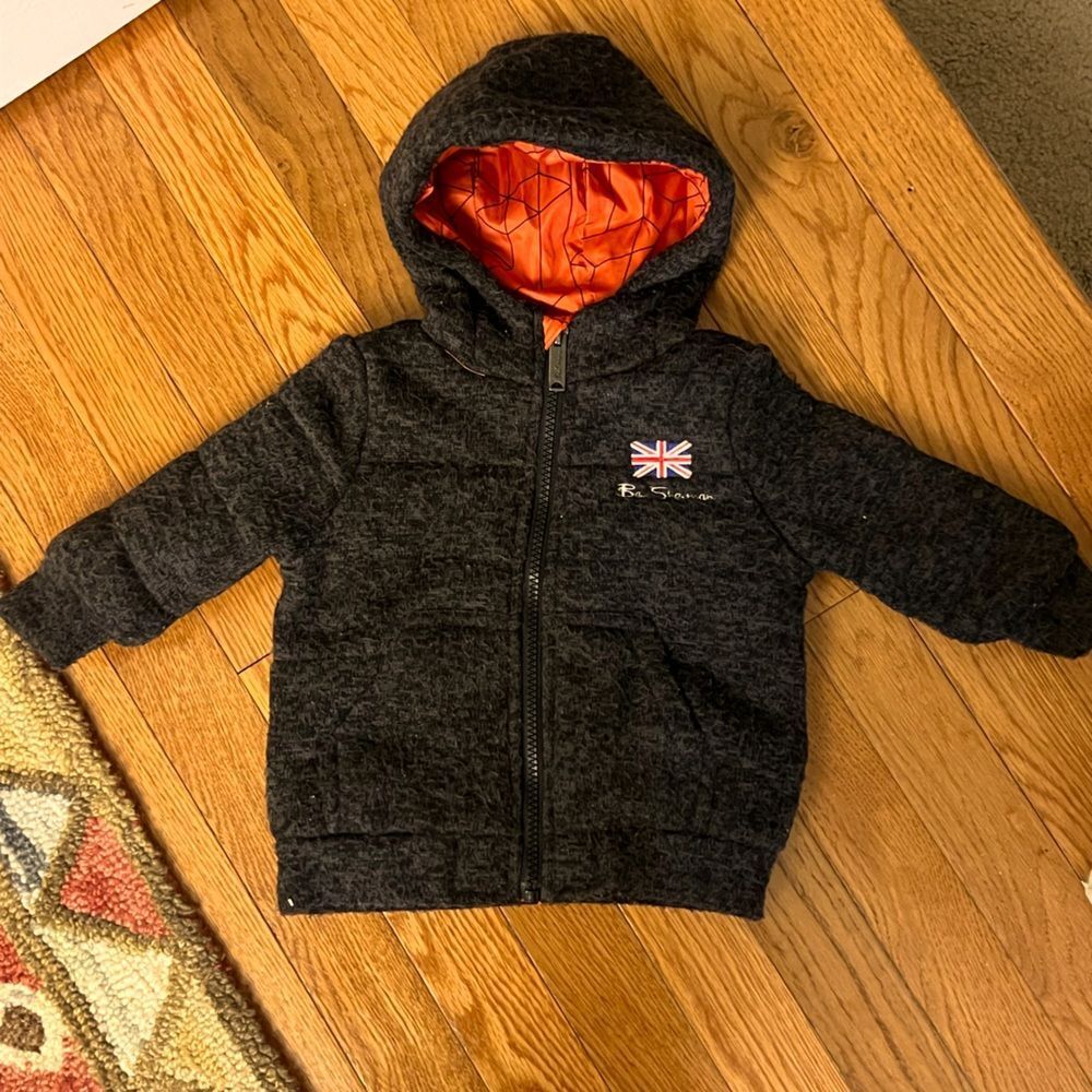 Ben Sherman 12 months Baby Coat Jacket Warm Zip-Up with Satin Orange Patterned L